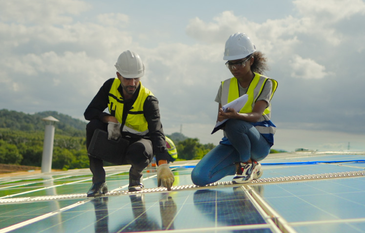 workers on solar panels