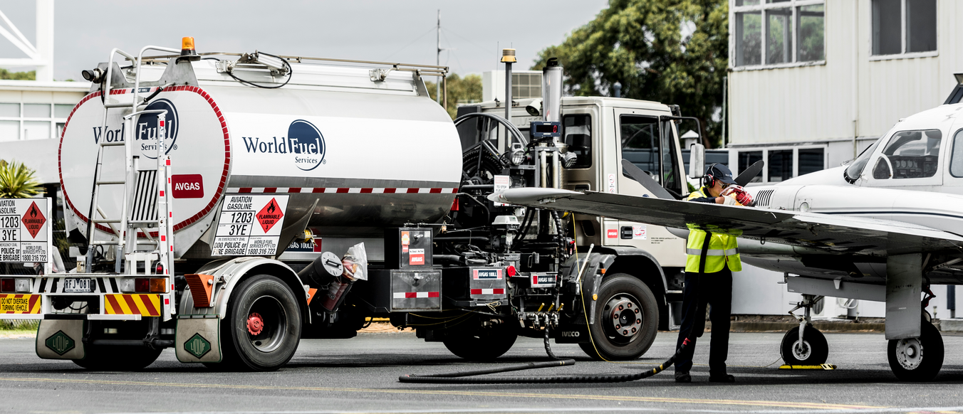 Fueling a business jet from the jet fuel truck