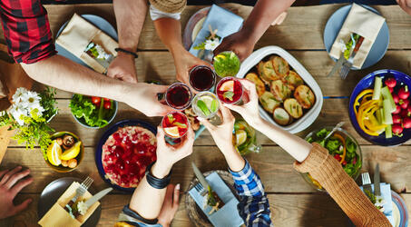 overhead view of a meal on a table