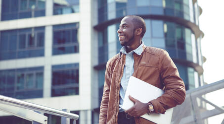 man smiling walking